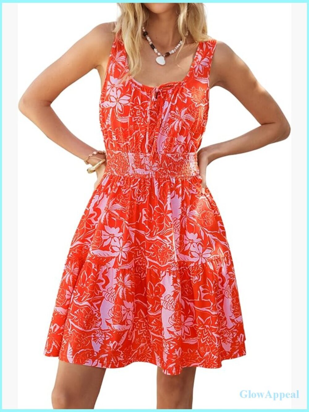 Sleeveless Flowy Mini Sundress with Pockets Elastic Waist